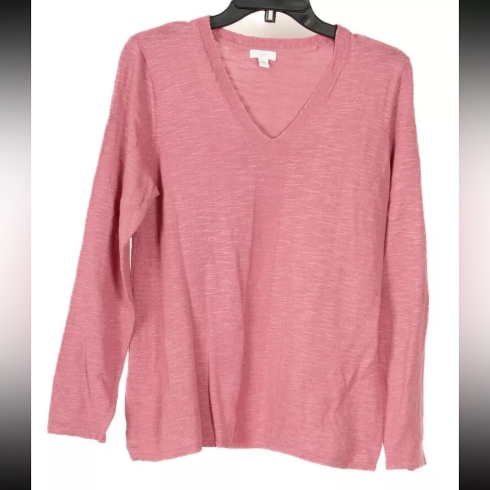 J. Jill Womens Shirt Medium Red Long Sleeve V Neck Pullover Knit Sweater